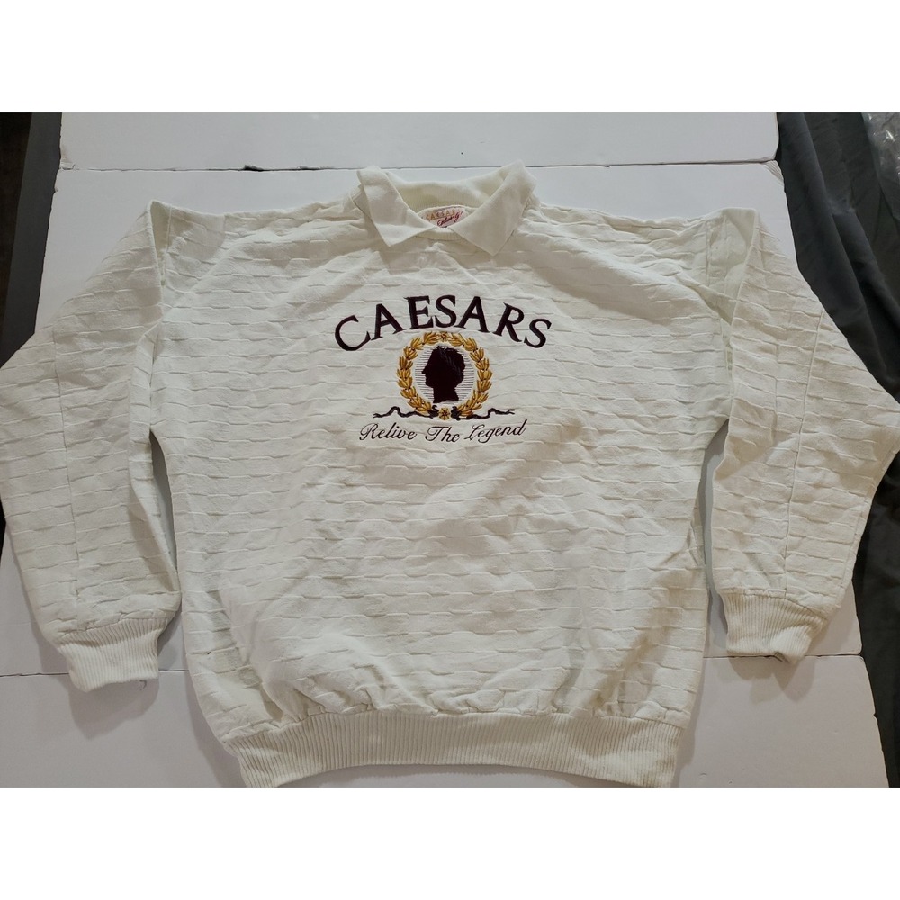 VTG Caesars Relive The Legend White Size Sm/Med Oversized Sweater Embroidered